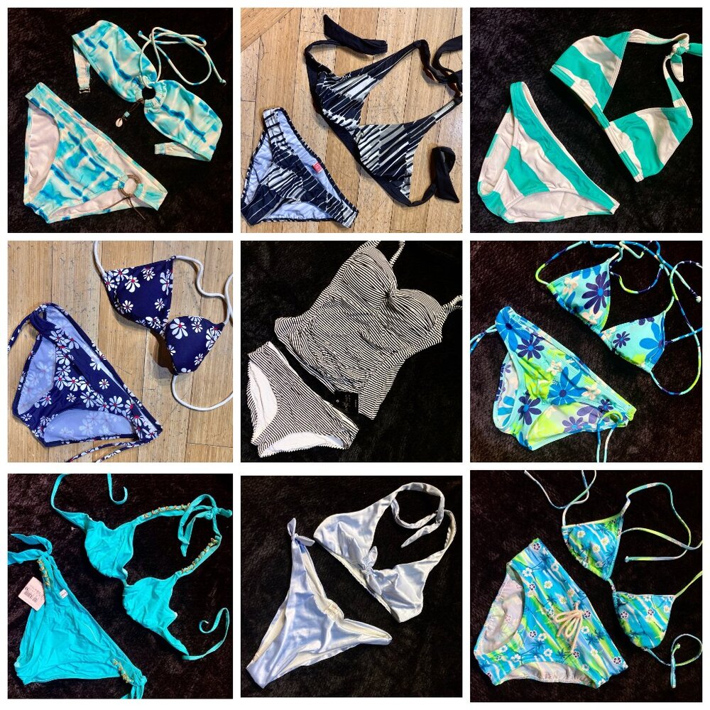 La Perla Bikini 2pc Swim Suit Set Halter Tie Gold Chains Underwire Blue L 12 48 - Picture 4 of 4